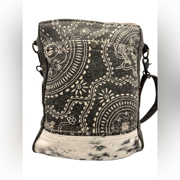 MYRA Charcoal Gray / Black White Tribal Dream Adjustable Crossbody Purse - Picture 11 of 11